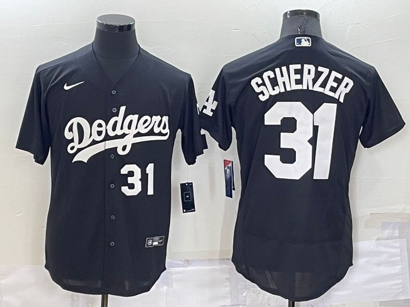 Men Los Angeles Dodgers 31 Scherzer Black Inversion Elite Nike 2022 MLB Jersey